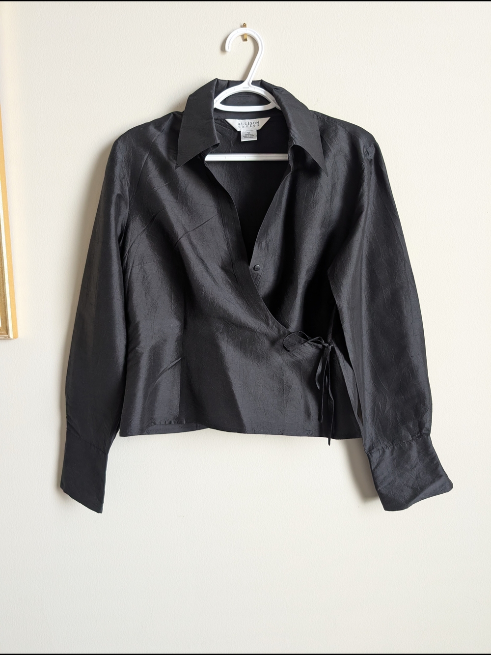 Allison Taylor Black Wrap-Style 100% Silk Top Size 12